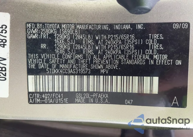 5TDKK4CC9AS319573: 43006537