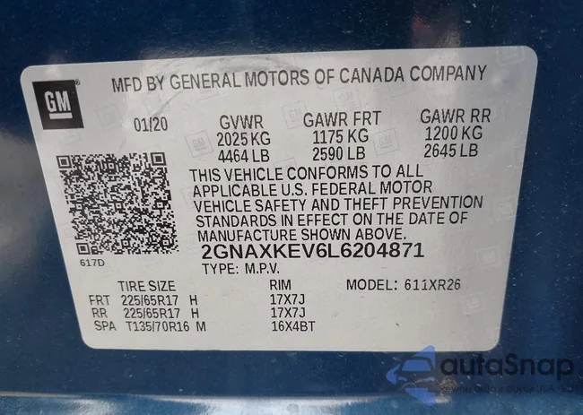 2GNAXKEV6L6204871: 43006540