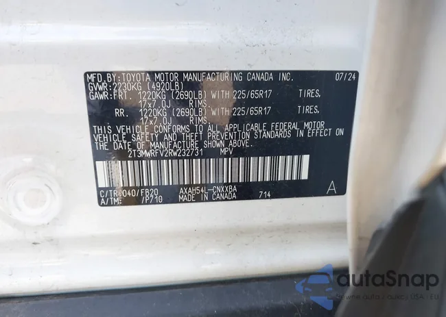 2T3MWRFV2RW232731: 43006604