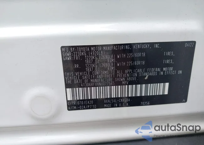 4T3D6RFVXNU077565: 43006620