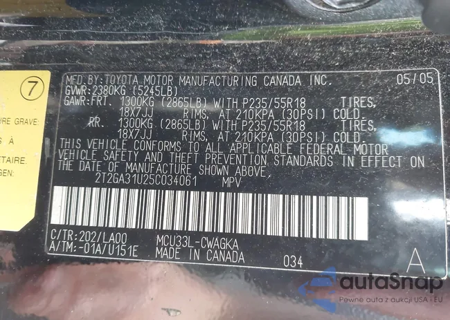 2T2GA31U25C034061: 43006779