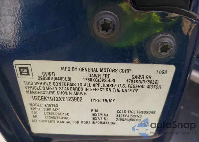 1GCEK19T2XE123962: 43005969