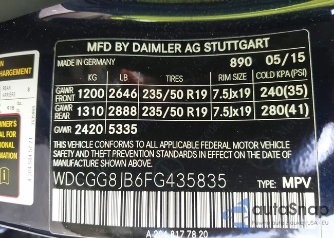 WDCGG8JB6FG435835: 43006260