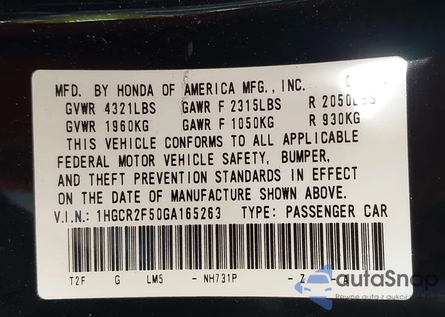 1HGCR2F50GA165263: 43007428