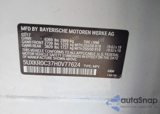 5UXKR0C37H0V77624: 43007461