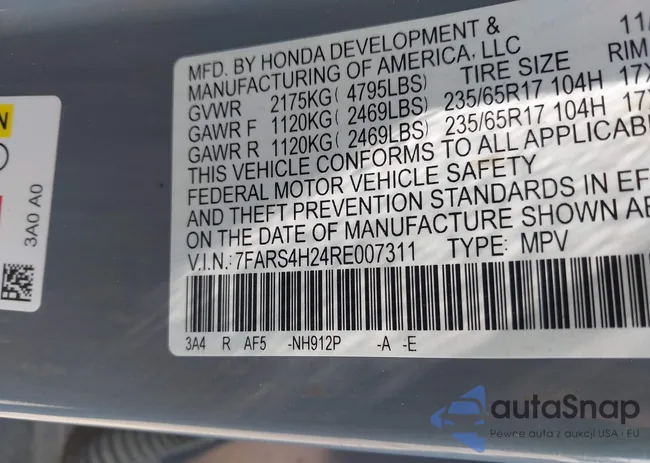 7FARS4H24RE007311: 43007475