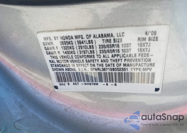 5FNRL38719B052351: 43007504