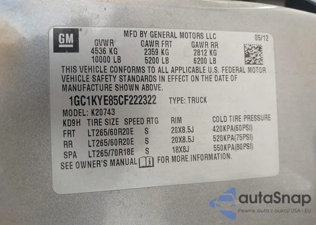 1GC1KYE85CF222322: 43007507