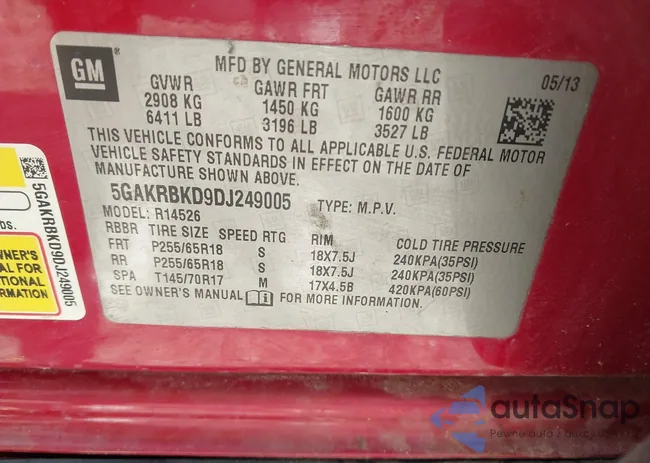 5GAKRBKD9DJ249005: 43007517