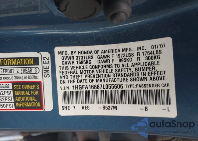 1HGFA16867L055606: 43007529