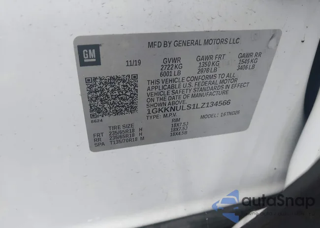 1GKKNULS1LZ134566: 43007577