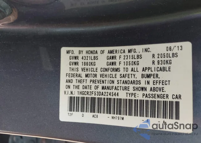 1HGCR2F53DA224544: 43007607