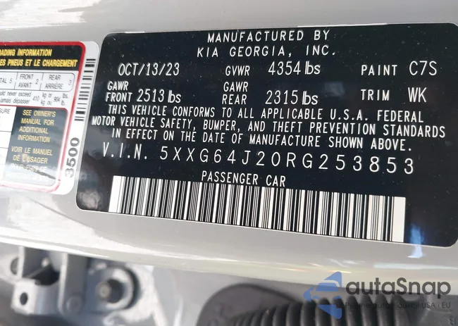 5XXG64J20RG253853: 43007654