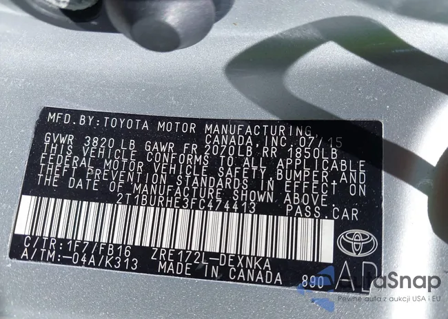 2T1BURHE3FC474413: 43007662