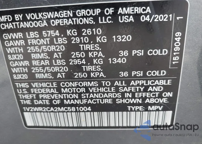 1V2WR2CA2MC581004: 43007692