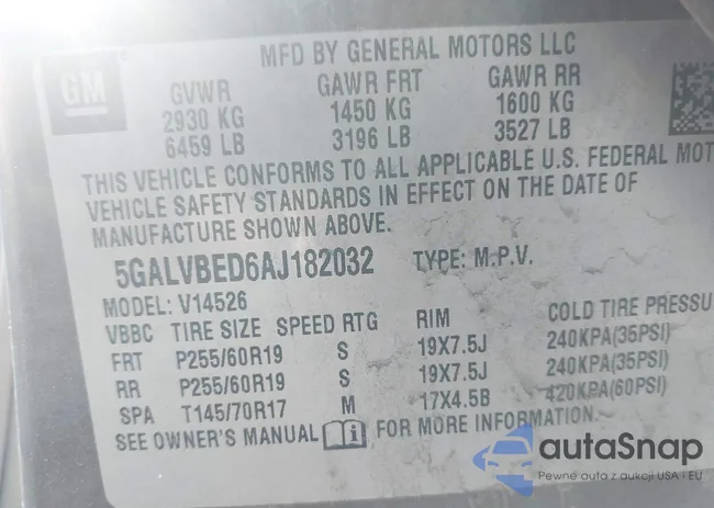 5GALVBED6AJ182032: 43007706