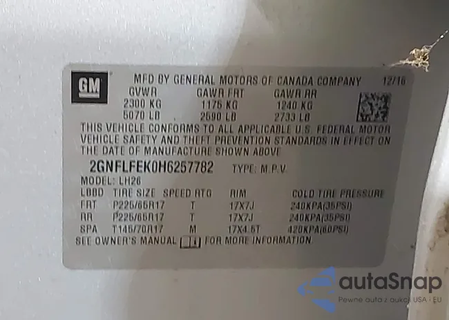 2GNFLFEK0H6257782: 43007715