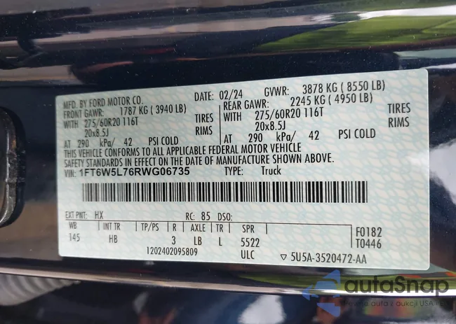 1FT6W5L76RWG06735: 43007878