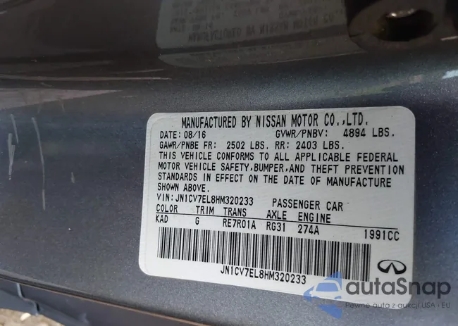 JN1CV7EL8HM320233: 43006933