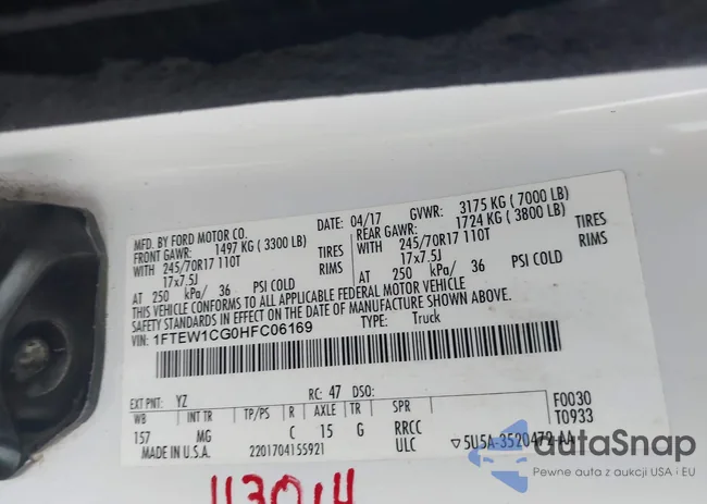 1FTEW1CG0HFC06169: 43006998