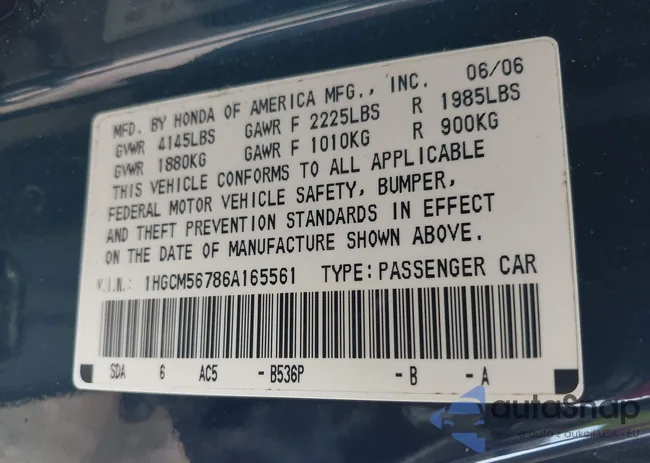 1HGCM56786A165561: 43007015