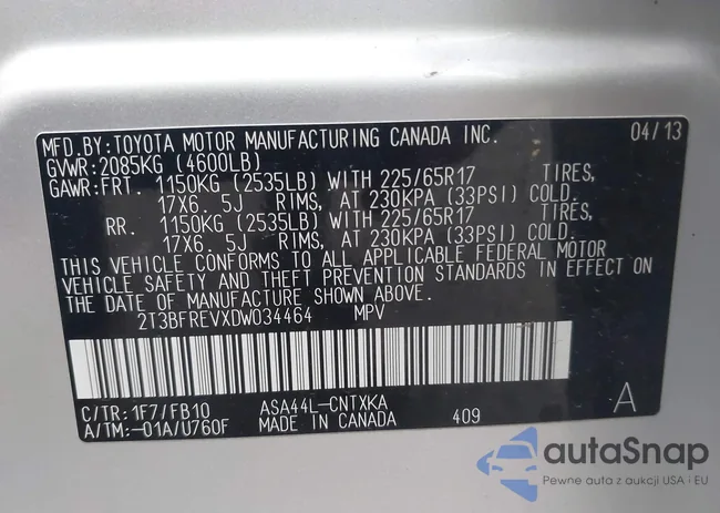 2T3BFREVXDW034464: 43008355