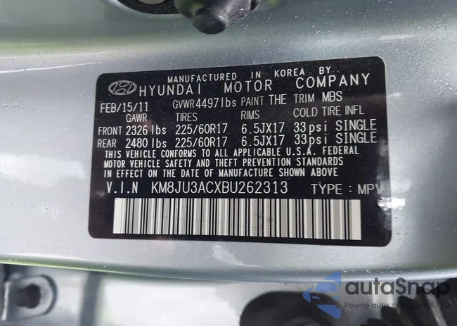 KM8JU3ACXBU262313: 43008420