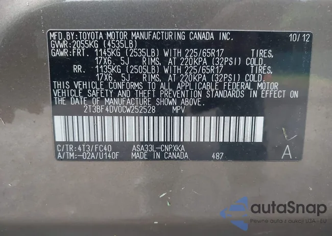 2T3BF4DV0CW252528: 43008433