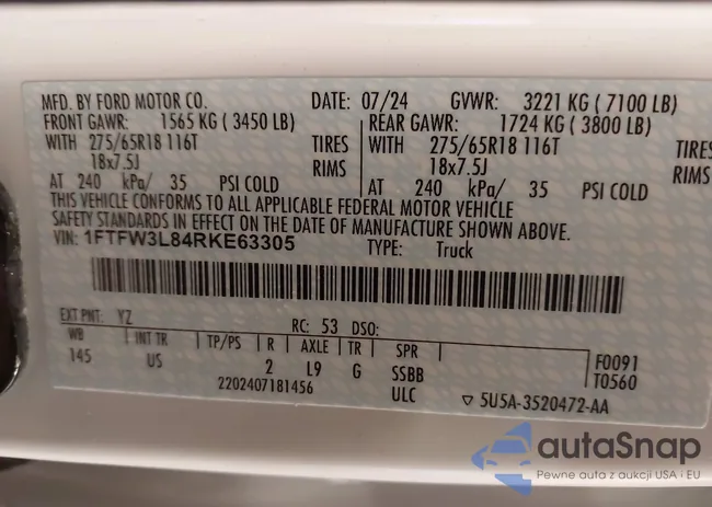 1FTFW3L84RKE63305: 43008488