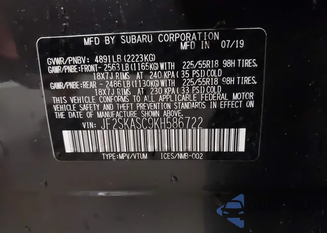 JF2SKASC9KH586722: 43008509