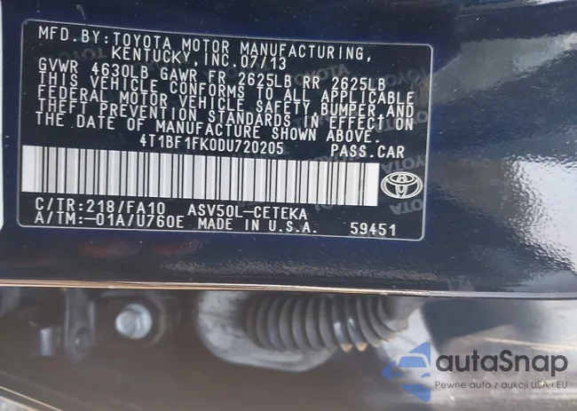 4T1BF1FK0DU720205: 43008514