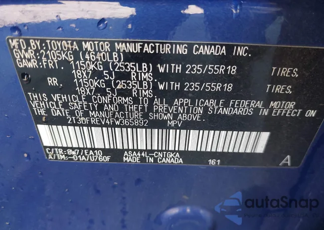 2T3DFREV4FW365892: 43008689