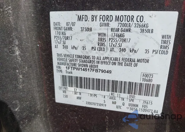 1FTPW14517FB79049: 43008690