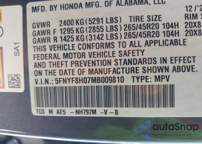 5FNYF8H07MB009810: 43008713