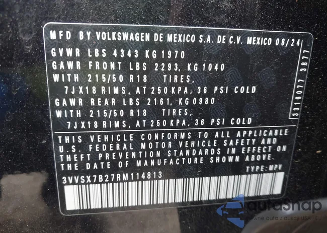 3VVSX7B27RM114813: 43008726