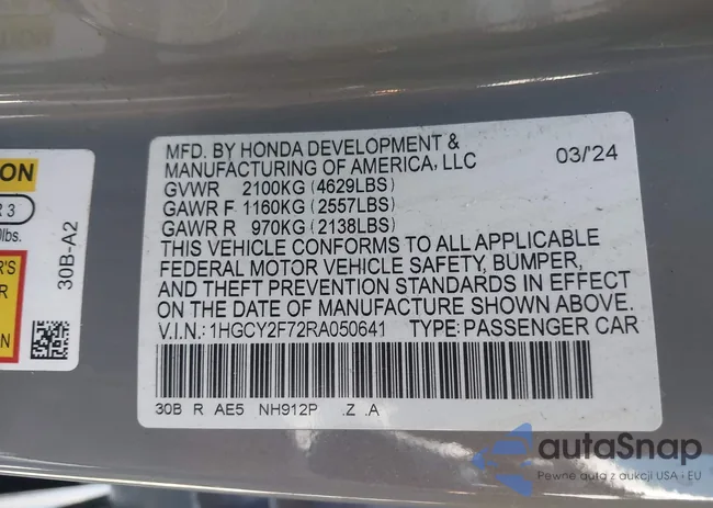 1HGCY2F72RA050641: 43008870