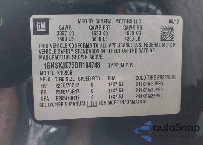 1GNSKJE75DR104748: 43008010