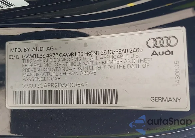 WAU3GAFR2DA000647: 43008016