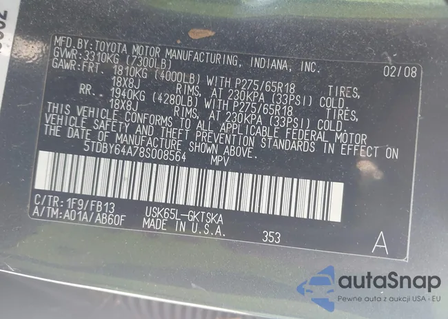 5TDBY64A78S008564: 43008077