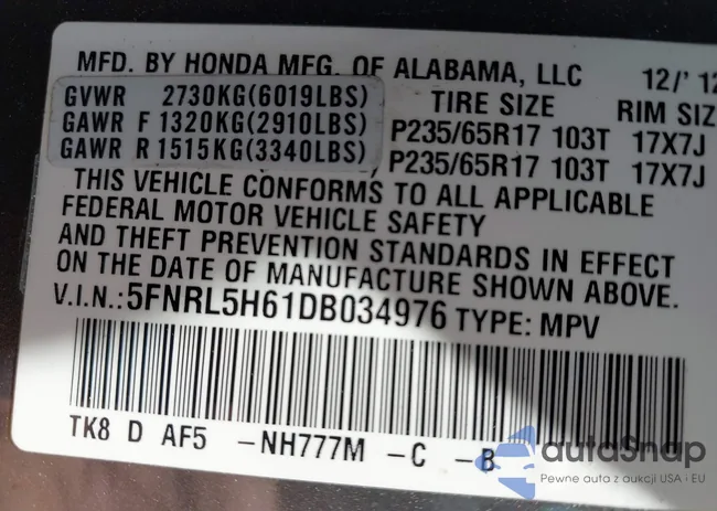 5FNRL5H61DB034976: 43008108