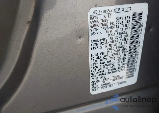 JN8AZ1MW3CW222701: 43008197