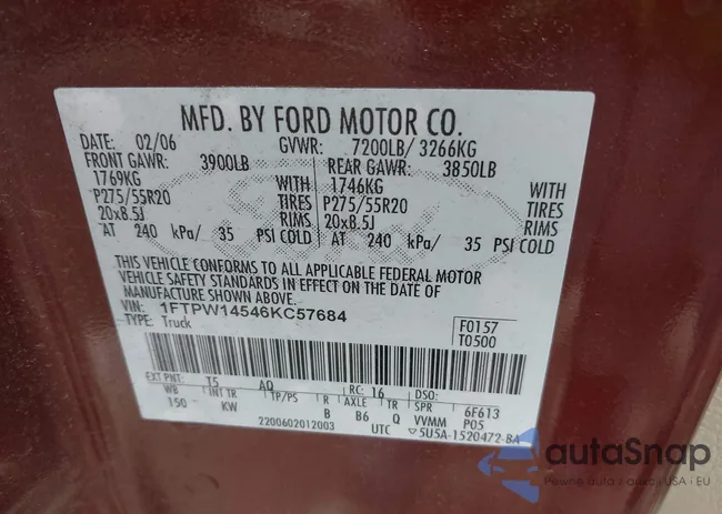 1FTPW14546KC57684: 43009294