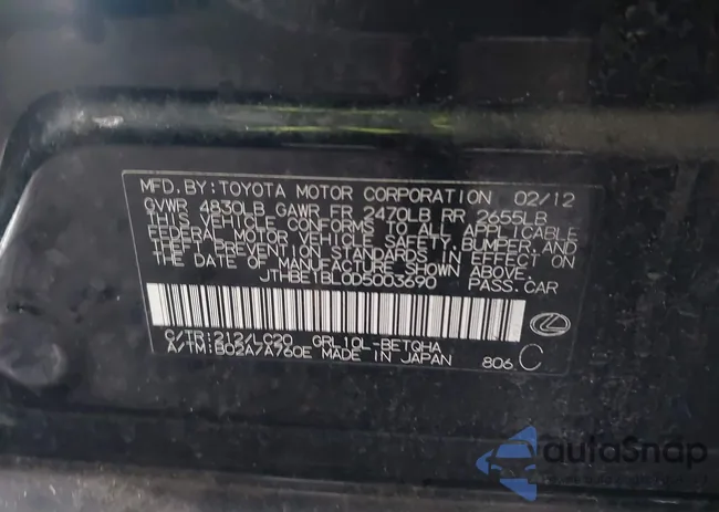 JTHBE1BL0D5003690: 43009341