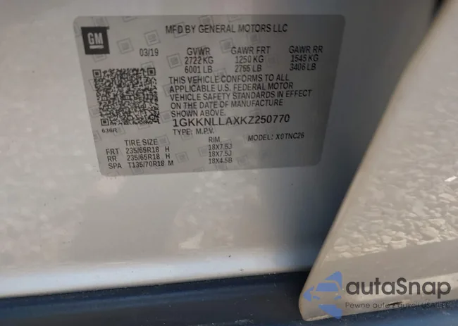 1GKKNLLAXKZ250770: 43009383