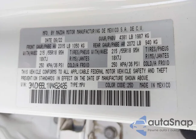 3MVDMBBL1NM452485: 43009428