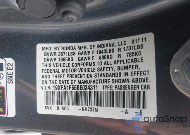 19XFA1F65BE034311: 43009500