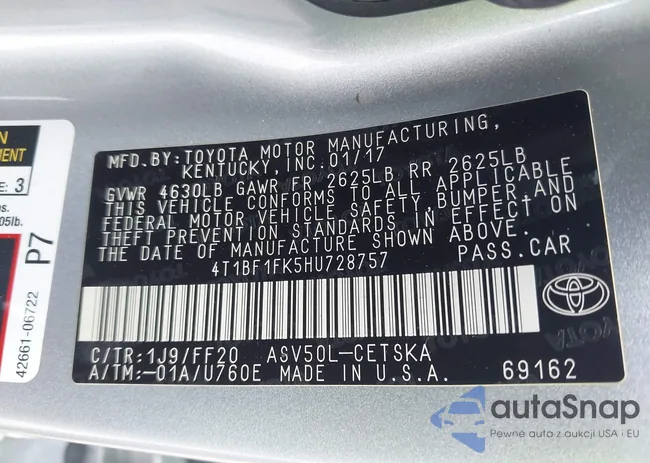 4T1BF1FK5HU728757: 43009558