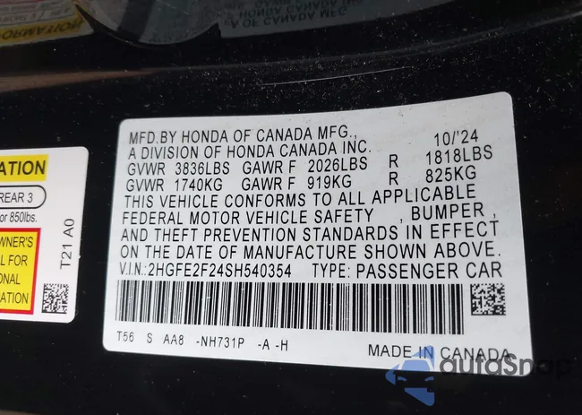 2HGFE2F24SH540354: 43009658