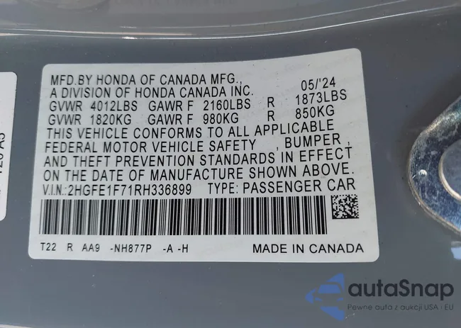 2HGFE1F71RH336899: 43009719