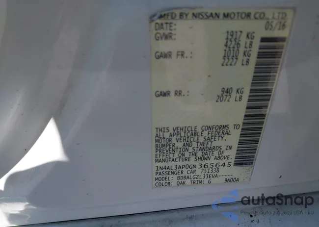 1N4AL3AP0GN365645: 43009773